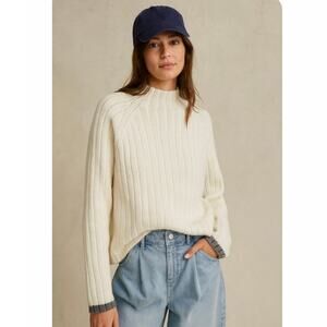 Y2K Guess Mock Collar Ribbed Cream Sweater Oversized Classic Coastal Minimalist